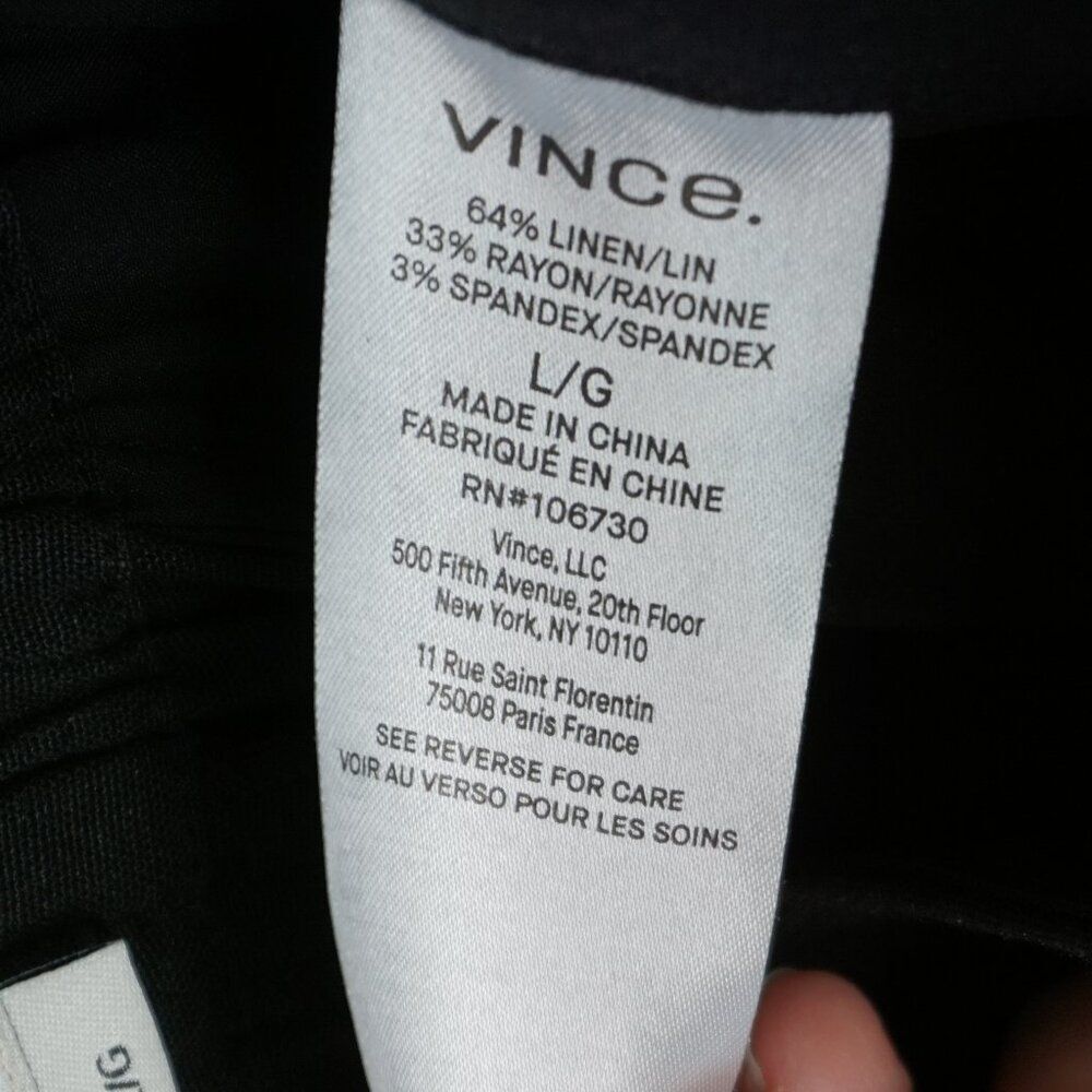Vince Linen Blend Pull On Trouser Pant in Black size Large (12-14) $395 New - Picture 15 of 16